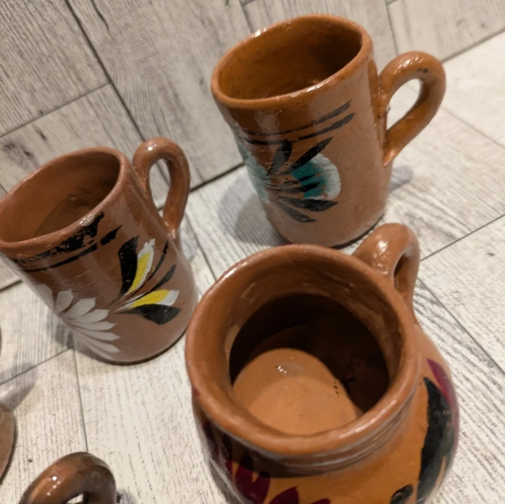 Hand-Painted Terracotta Mini Mugs and Jars - Set of 5